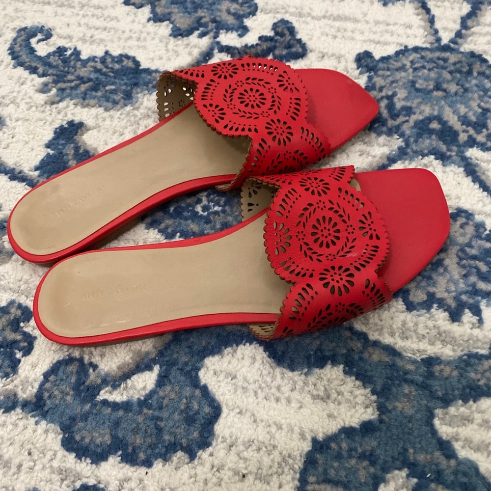 Talbots Red Laser-Cut Slide Sandals